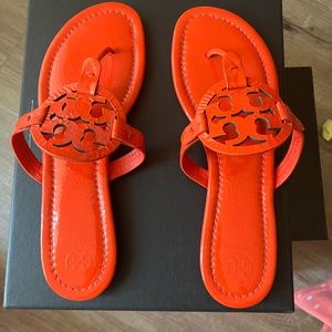 Tory Burch Miller Patent Orange Sandals Size 10